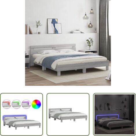 vidaXL Cabecero de cama -  Estructura de cama cabecero y luces LED gris Sonoma 180x200 cm