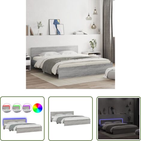 vidaXL Cabecero de cama -  Estructura de cama cabecero y luces LED gris Sonoma 180x200 cm