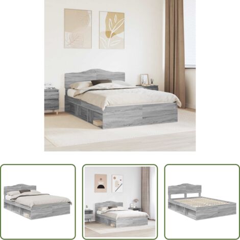 vidaXL Cabecero de cama -  Estructura de cama con cabecera Gris Sonoma 160 x 200 cm