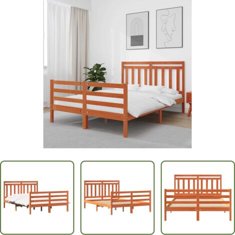 vidaXL Cabecero de cama -  Estructura de cama con cabecera Marrón cera 150 x 200 cm