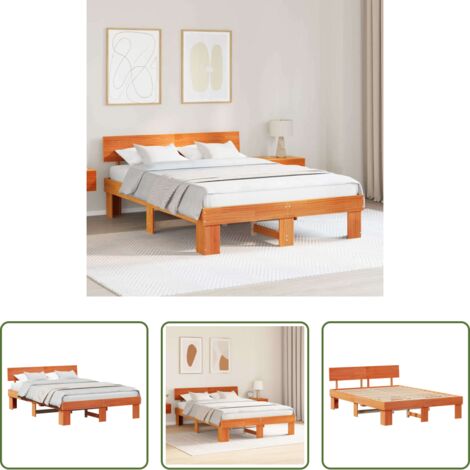 vidaXL Cabecero de cama -  Estructura de cama con cabecera Marrón cera 150 x 200 cm