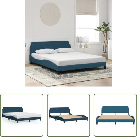 vidaXL Cabecero de cama -  Estructura de cama con cabecero Dover terciopelo azul 160x200 cm