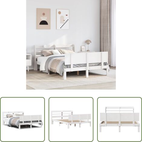 vidaXL Cabecero de cama -  Estructura de cama con cabecero madera de pino blanco 150x200cm