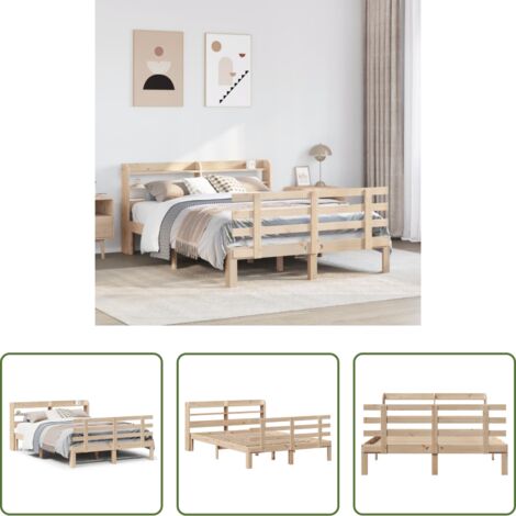 vidaXL Cabecero de cama -  Estructura de cama con cabecero madera de pino blanco 150x200cm