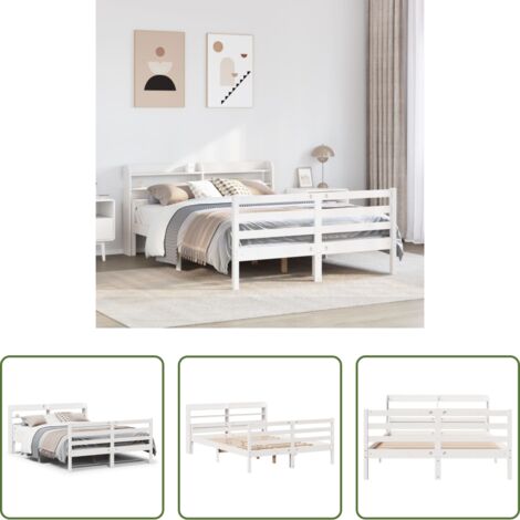 vidaXL Cabecero de cama -  Estructura de cama con cabecero madera de pino blanco 150x200cm