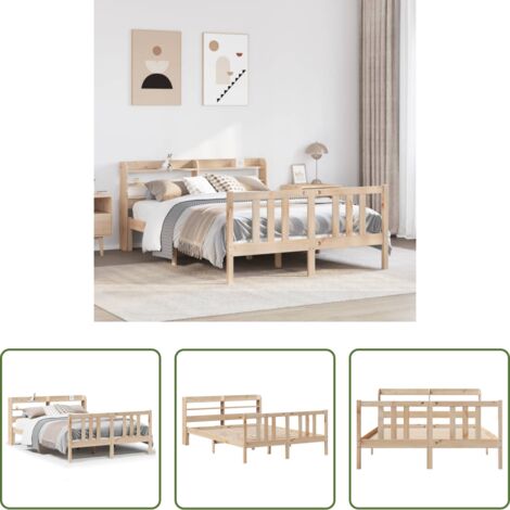 vidaXL Cabecero de cama -  Estructura de cama con cabecero madera maciza pino 135x190 cm