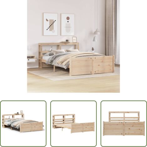 vidaXL Cabecero de cama -  Estructura de cama con cabecero madera maciza pino 140x200 cm