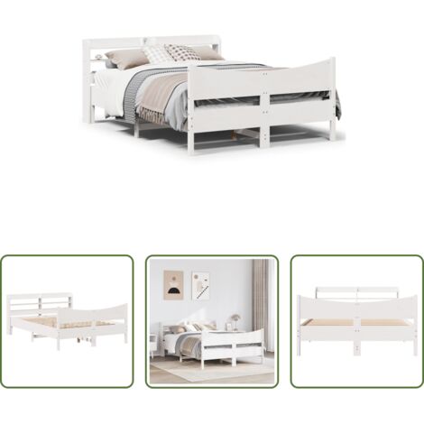 vidaXL Cabecero de cama -  Estructura de cama con cabecero madera pino blanco 140x190 cm