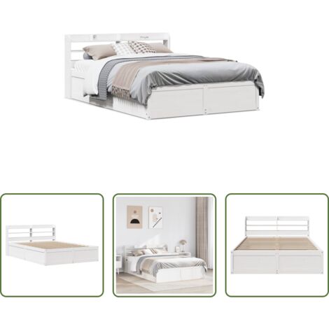 vidaXL Cabecero de cama -  Estructura de cama con cabecero madera pino blanco 140x190 cm