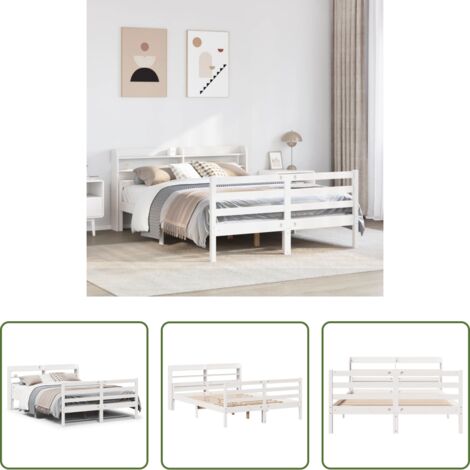 vidaXL Cabecero de cama -  Estructura de cama con cabecero sin colchón blanco 140x200 cm