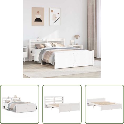 vidaXL Cabecero de cama -  Estructura de cama con cabecero sin colchón blanco 140x200 cm