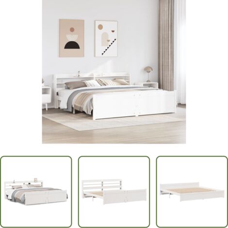 vidaXL Cabecero de cama -  Estructura de cama con cabecero sin colchón blanco 180x200 cm