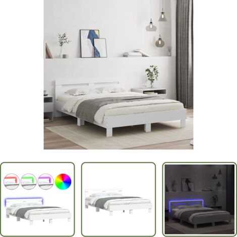 vidaXL Cabecero de cama -  Estructura de cama con cabecero y luces LED blanco 140x200 cm