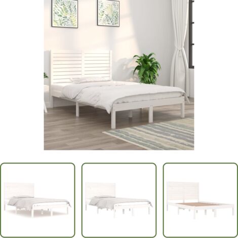 vidaXL Cabecero de cama -  Estructura de cama de madera maciza blanca 135x190 cm