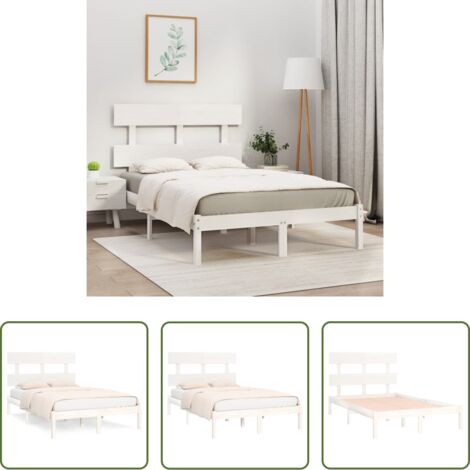 vidaXL Cabecero de cama -  Estructura de cama de madera maciza pino blanca 160x200 cm