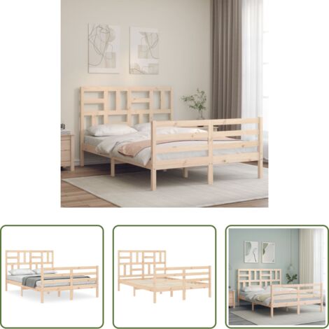 vidaXL Cabecero de cama -  Estructura de cama de matrimonio con cabecero madera maciza