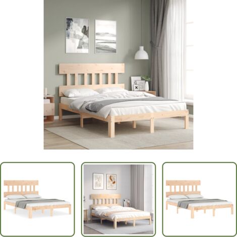 vidaXL Cabecero de cama -  Estructura de cama de matrimonio con cabecero madera maciza