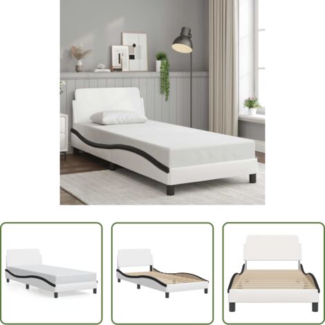 vidaXL Cabecero de cama -  Estructura de cama Dover cuero sintético blanco negro 90x200 cm