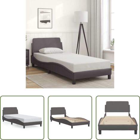 vidaXL Cabecero de cama -  Estructura de cama Dover cuero sintético gris 90x190 cm