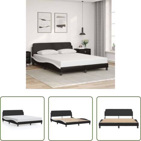 vidaXL Cabecero de cama -  Estructura de cama Dover cuero sintético negro blanco 160x200 cm