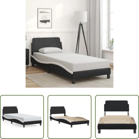 vidaXL Cabecero de cama -  Estructura de cama Dover cuero sintético negro blanco 90x200 cm
