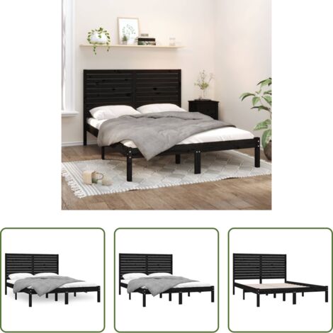 vidaXL Cabecero de cama -  Estructura de cama madera maciza negra King Size 150x200 cm