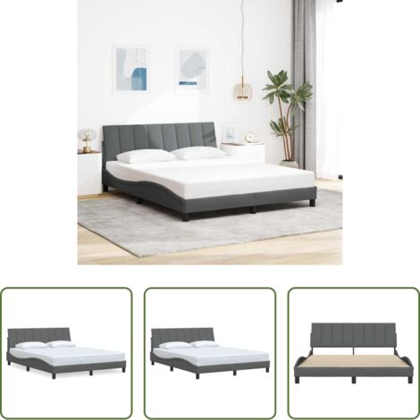 vidaXL Cabecero de cama -  Estructura de cama sin colchón Hanko de tela gris oscuro 160x200 cm