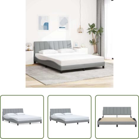 vidaXL Cabecero de cama -  Estructura de cama sin colchón Hanko tela gris claro 160x200 cm