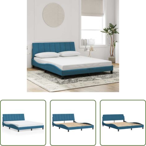 vidaXL Cabecero de cama -  Estructura de cama sin colchón Hanko terciopelo azul 160x200 cm