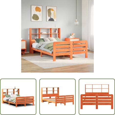 vidaXL Cabecero de cama -  Estructura de cama sin colchón madera maciza marrón 135x190 cm