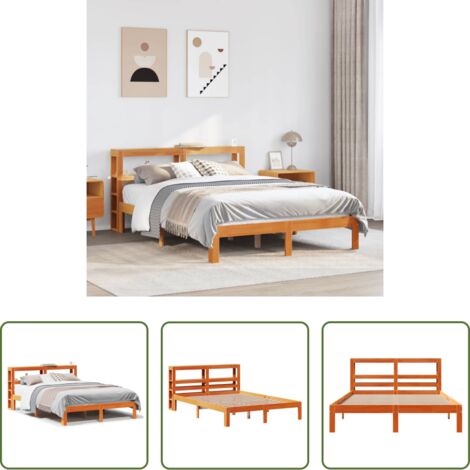 vidaXL Cabecero de cama -  Estructura de cama sin colchón madera maciza marrón 135x190 cm