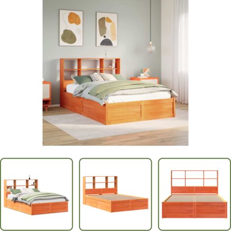 vidaXL Cabecero de cama -  Estructura de cama sin colchón madera maciza marrón 135x190 cm