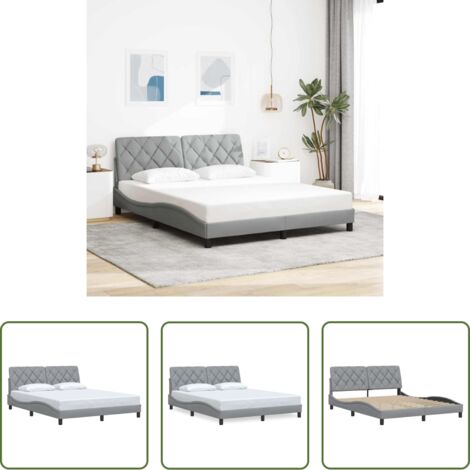 vidaXL Cabecero de cama -  Estructura de cama sin colchón tela gris claro 160x200 cm