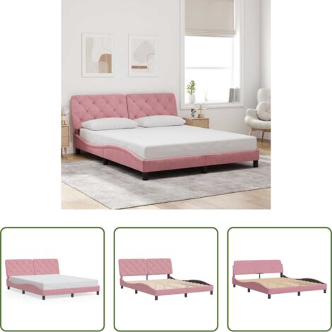 vidaXL Cabecero de cama -  Estructura de cama sin colchón terciopelo rosa 160x200 cm