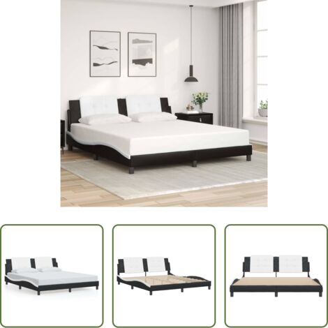 vidaXL Cabecero de cama -  Estructura de cama sin colchón Zadar cuero sintético negro y blanco