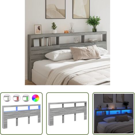 vidaXL Cabecero de cama gris -  Cabecero de cama con luz LED gris Sonoma 220x17x102 cm