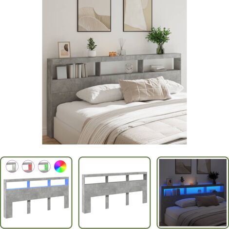 vidaXL Cabecero de cama gris hormigón -  Cabecero de cama con luz LED gris hormigón 220x17x102 cm