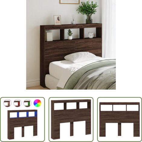 vidaXL Cabecero de cama marrón roble -  Cabecero de cama con luz LED marrón roble 100x17x102 cm