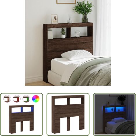 vidaXL Cabecero de cama marrón roble -  Cabecero de cama con luz LED marrón roble 100x17x102 cm