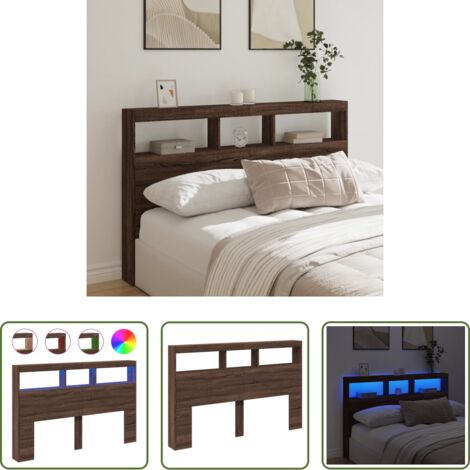 vidaXL Cabecero de cama marrón roble -  Cabecero de cama con luz LED marrón roble 160x17x102 cm