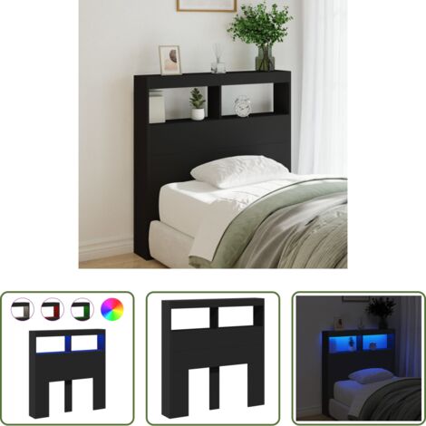 vidaXL Cabecero de cama negro -  Cabecero de cama con LED negro 100x17x102 cm