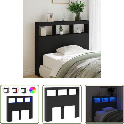 vidaXL Cabecero de cama negro -  Cabecero de cama con LED negro 120x17x102 cm