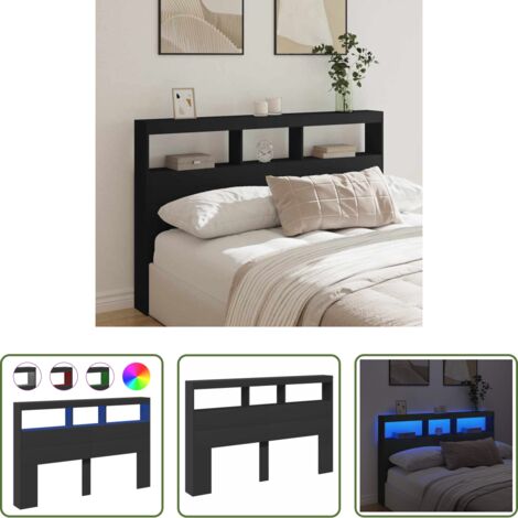 vidaXL Cabecero de cama negro -  Cabecero de cama con LED negro 160x17x102 cm