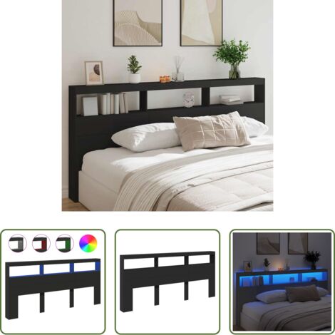 vidaXL Cabecero de cama negro -  Cabecero de cama con LED negro 220x17x102 cm