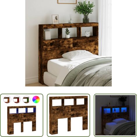 vidaXL Cabecero de cama roble ahumado -  Cabecero de cama con luz LED roble ahumado 100x17x102 cm