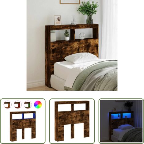 vidaXL Cabecero de cama roble ahumado -  Cabecero de cama con luz LED roble ahumado 100x17x102 cm