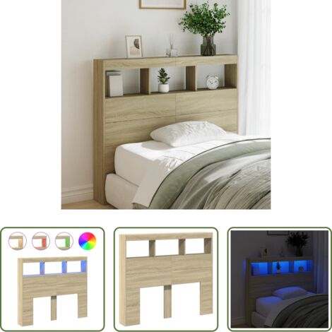 vidaXL Cabecero de cama roble -  Cabecero de cama con LED roble Sonoma 120x17x102 cm