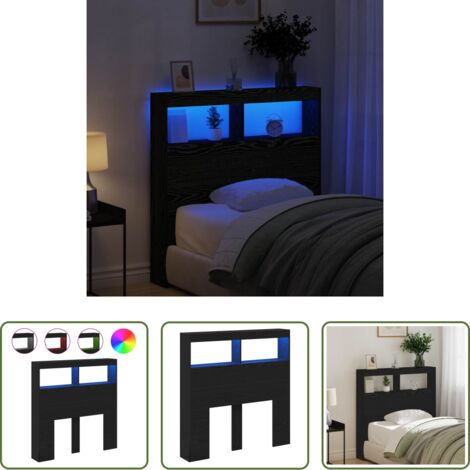 vidaXL Cabecero de cama roble negro -  Cabecero de cama con LED roble negro 100x17x102 cm