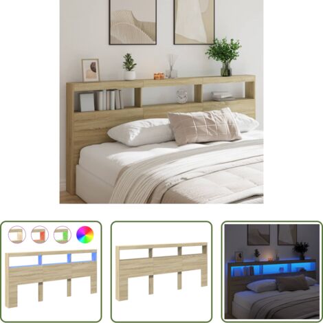 vidaXL Cabecero de cama roble sonoma -  Cabecero de cama con LED roble Sonoma 220x17x102 cm