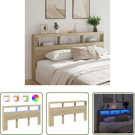 vidaXL Cabecero de cama roble sonoma -  Cabecero de cama con luz LED roble Sonoma 200x17x102 cm